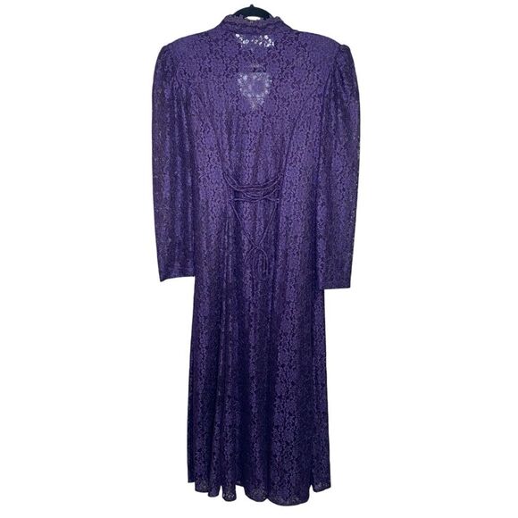 Joni Blair Vintage 90s Goth Purple Lace Dress Floor Length Keyhole Neckline - Picture 6 of 9